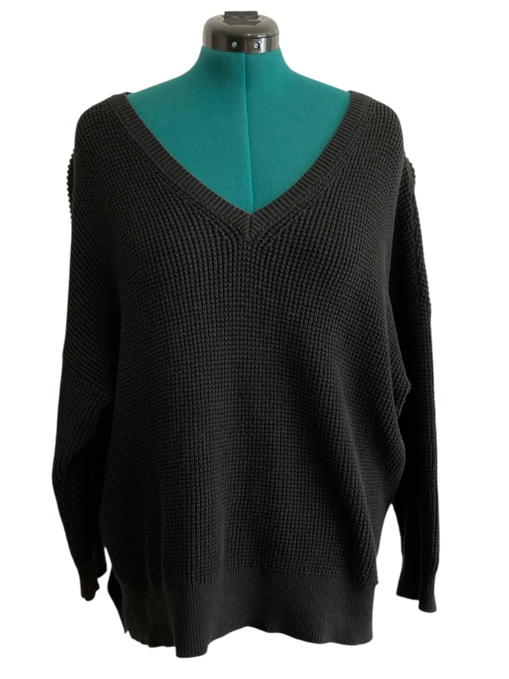Michael Kors V-neck Cotton Blend Waffle Sweater